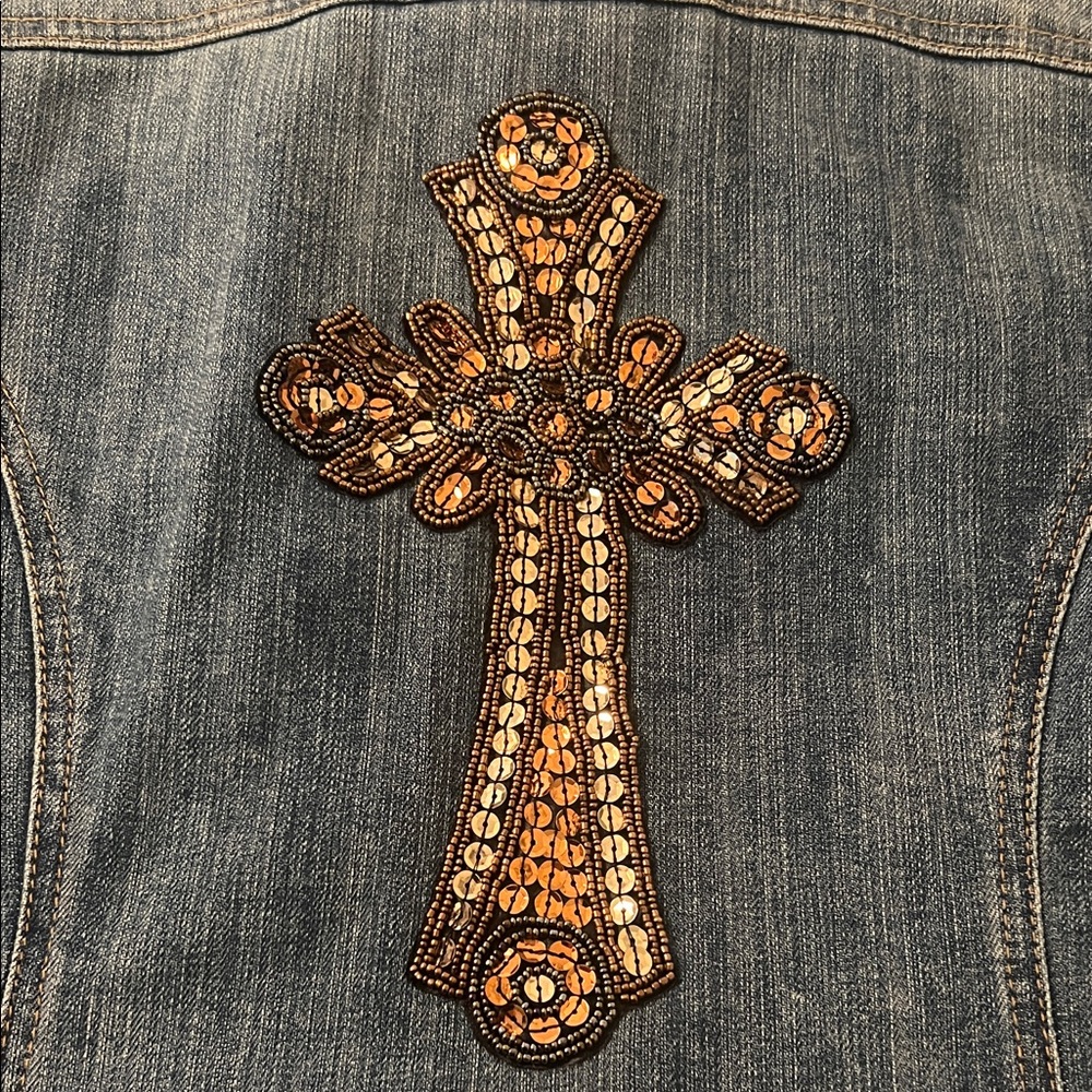 Denim Jacket with Embroidered Cross